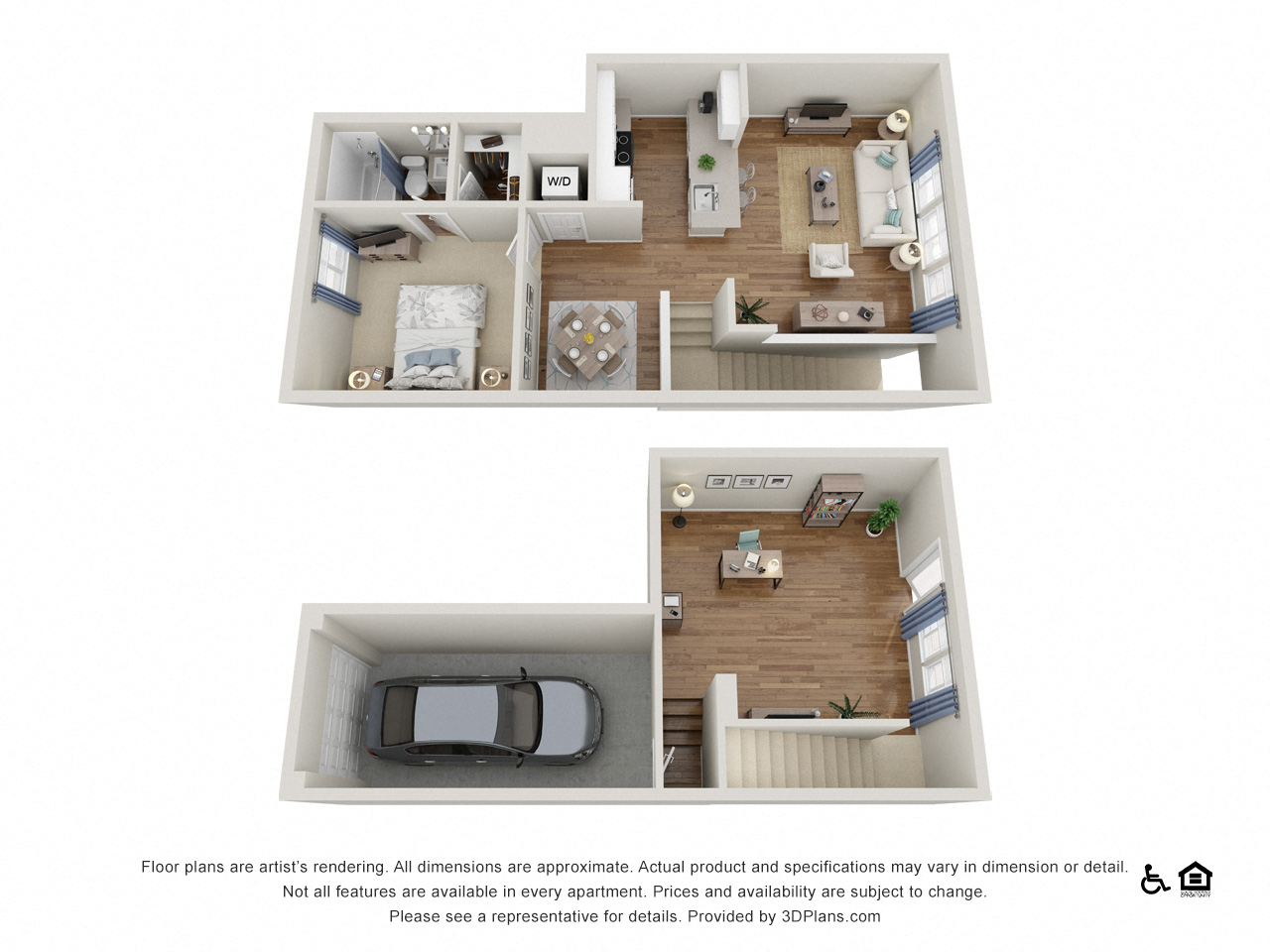 Floor plan for 1 bed, 1 bath, 1057 sqft